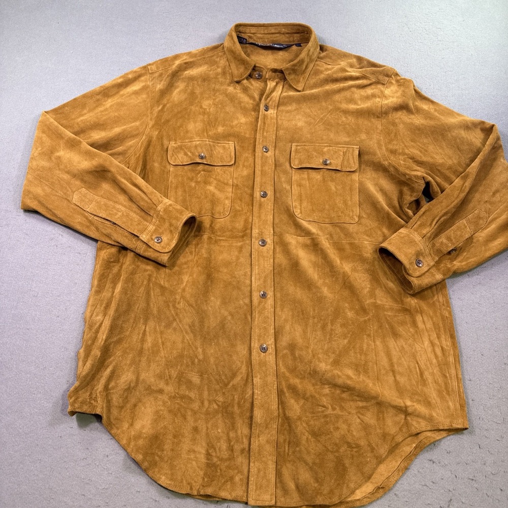Polo Ralph Lauren Brown Suede Leather Button-Up Shirt XL EXCELLENT - Picture 3 of 8